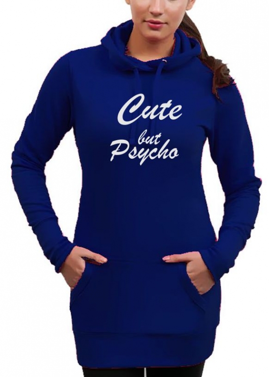 CUTE BUT PSYCHO - Long Hoodie - Sweatshirt mit Kapuze Damen Extra langes Sweatshirt Girlies Gr.XS S M L XL XXL