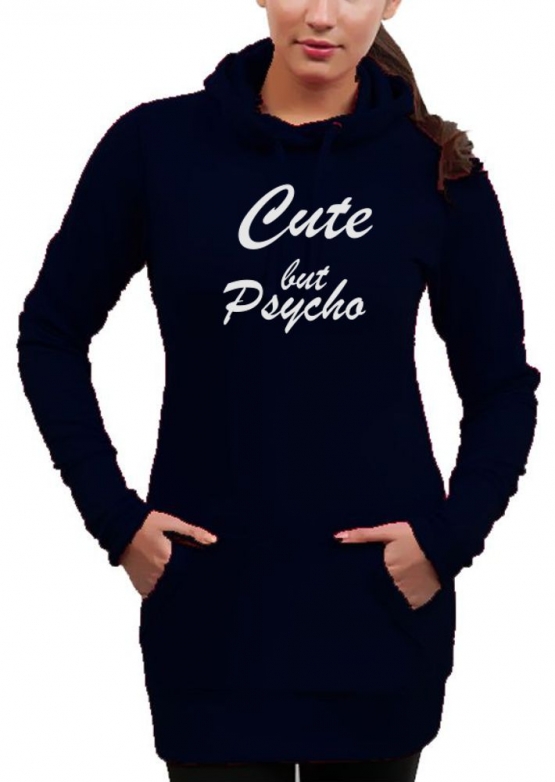 CUTE BUT PSYCHO - Long Hoodie - Sweatshirt mit Kapuze Damen Extra langes Sweatshirt Girlies Gr.XS S M L XL XXL