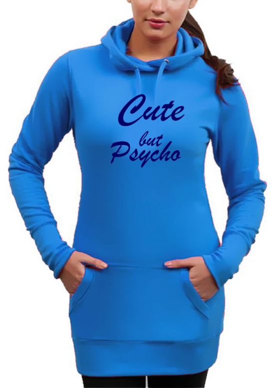 CUTE BUT PSYCHO - Long Hoodie - Sweatshirt mit Kapuze Damen Extra langes Sweatshirt Girlies Gr.XS S M L XL XXL