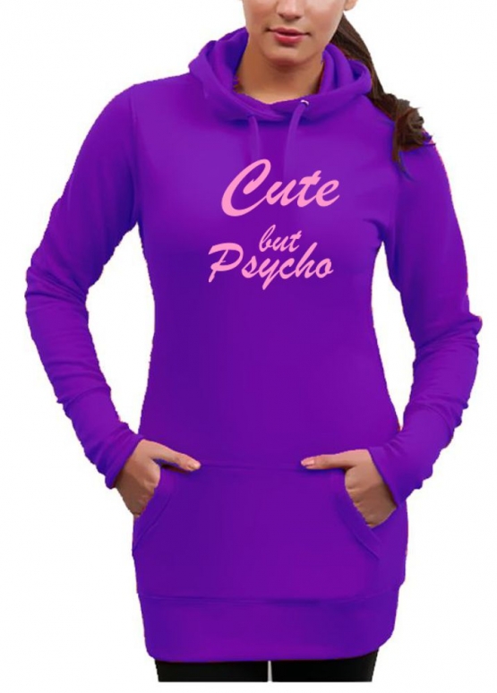 CUTE BUT PSYCHO - Long Hoodie - Sweatshirt mit Kapuze Damen Extra langes Sweatshirt Girlies Gr.XS S M L XL XXL