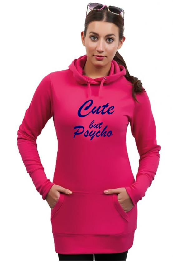 CUTE BUT PSYCHO - Long Hoodie - Sweatshirt mit Kapuze Damen Extra langes Sweatshirt Girlies Gr.XS S M L XL XXL