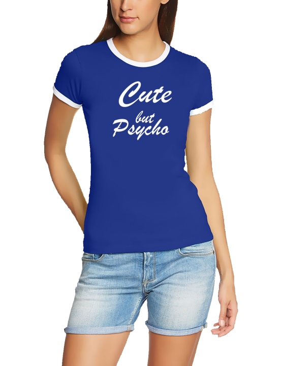 CUTE BUT PSYCHO - Ringer T-Shirt Damen  Girlies Gr.XS S M L XL XXL