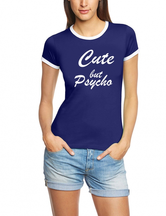 CUTE BUT PSYCHO - Ringer T-Shirt Damen  Girlies Gr.XS S M L XL XXL