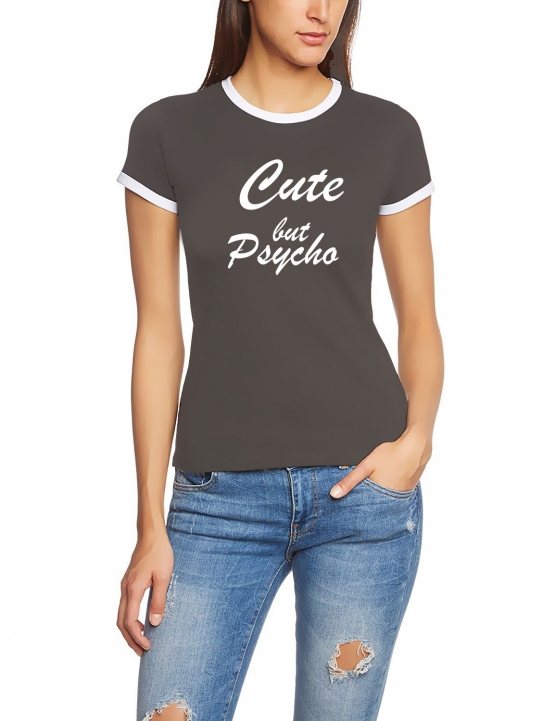 CUTE BUT PSYCHO - Ringer T-Shirt Damen  Girlies Gr.XS S M L XL XXL