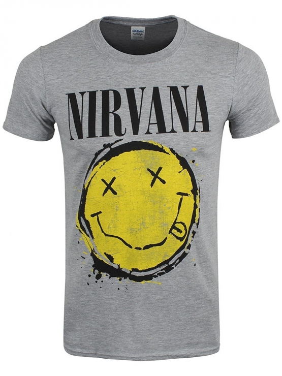 NIRVANA Vintage SPLAT SMILEY T-Shirt GRAY S M L XL XXL