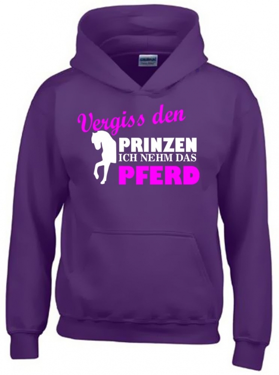 Vergiss den Prinzen ich nehm das Pferd ! Mädchen Reiten Sweatshirt mit Kapuze HOODIE Kids Gr.128 - 164 cm Voltegieren, Springreiten, Reitunterricht, Reiturnier