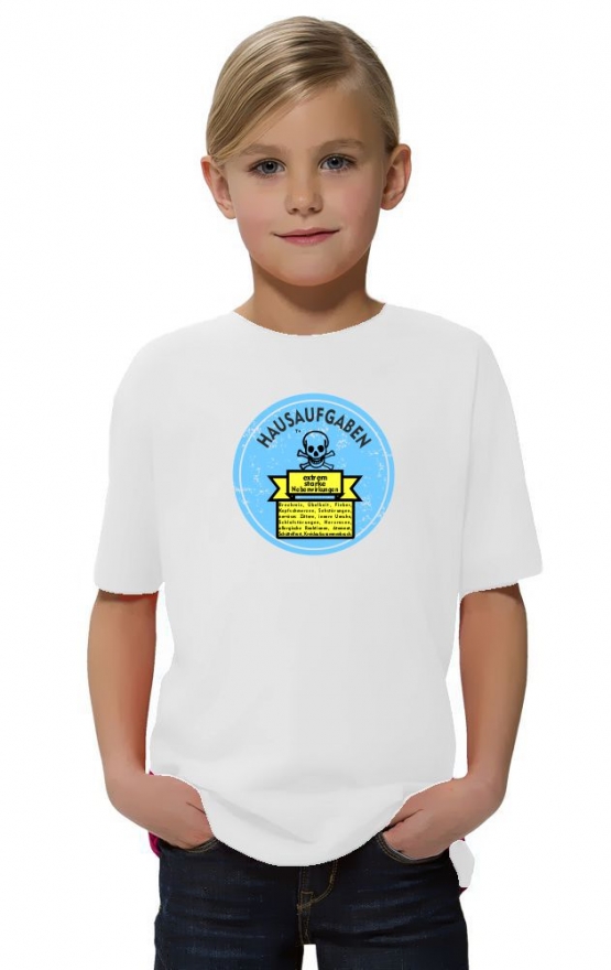 HAUSAUFGABEN - NEBENWIRKUNGEN : Brechreiz, Übelkeit, Schlafstörungen, nervöses Zittern, Atemnot, innere Unruhe, Herzrasen... Kinder T-Shirt Kids Gr.128 - 164 cm