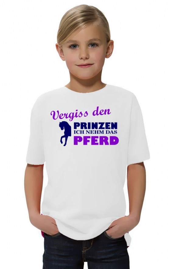 Vergiss den Prinzen ich nehm das Pferd ! Mädchen Reiten T-SHIRT Kids Gr.128 - 164 cm Voltegieren, Springreiten, Reitunterricht, Reiturnier