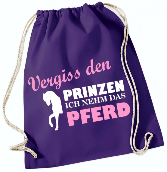 Vergiss den Prinzen ! Ich nehm das Pferd ! Gymbag Rucksack Turnbeutel Tasche  Pferde Ponys Mädchen Backpack für Reiterhof, Schule, Sport