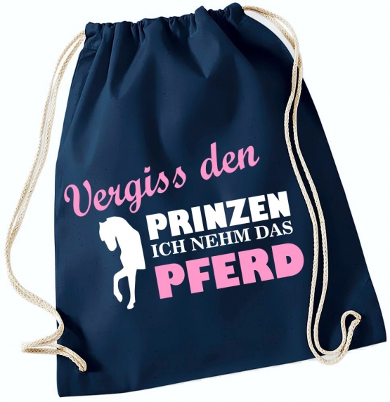 Vergiss den Prinzen ! Ich nehm das Pferd ! Gymbag Rucksack Turnbeutel Tasche  Pferde Ponys Mädchen Backpack für Reiterhof, Schule, Sport