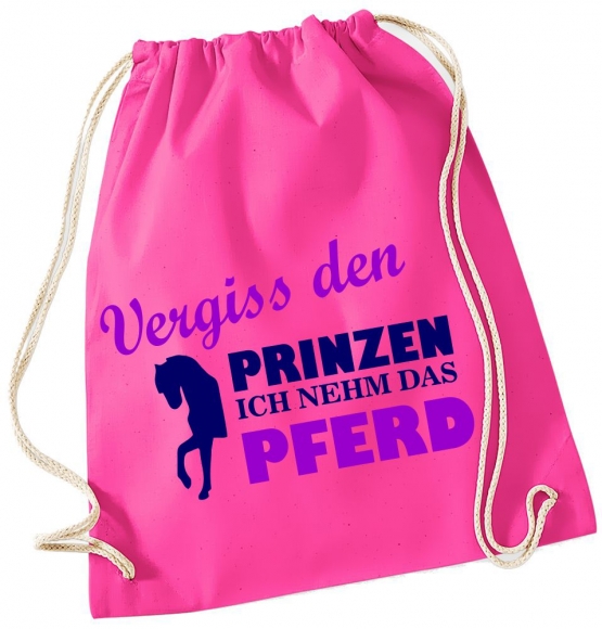 Vergiss den Prinzen ! Ich nehm das Pferd ! Gymbag Rucksack Turnbeutel Tasche  Pferde Ponys Mädchen Backpack für Reiterhof, Schule, Sport