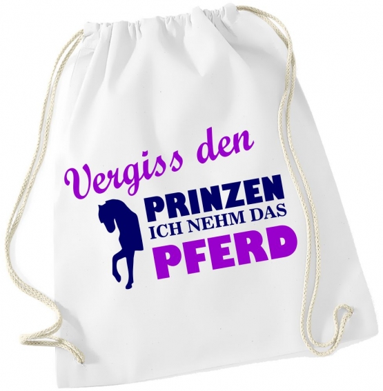 Vergiss den Prinzen ! Ich nehm das Pferd ! Gymbag Rucksack Turnbeutel Tasche  Pferde Ponys Mädchen Backpack für Reiterhof, Schule, Sport