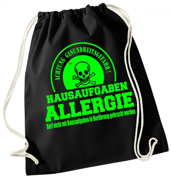 Hausaufgaben Allergie ! Gymbag Rucksack Turnbeutel Tasche  Jungen und Mädchen Backpack für Pausenhof, Schule, Sport