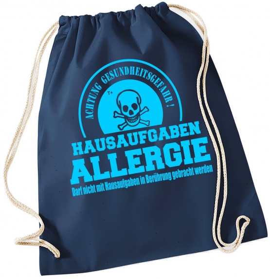 Hausaufgaben Allergie ! Gymbag Rucksack Turnbeutel Tasche  Jungen und Mädchen Backpack für Pausenhof, Schule, Sport