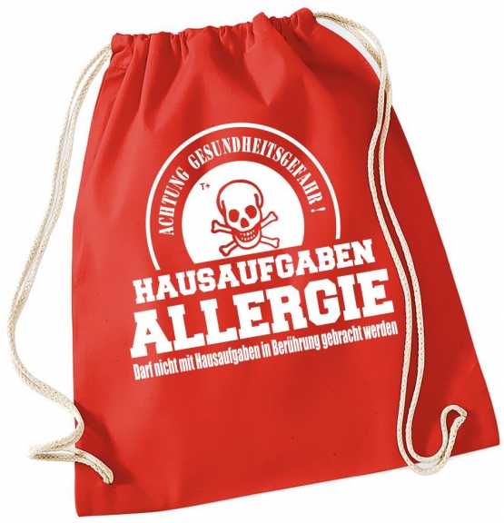 Hausaufgaben Allergie ! Gymbag Rucksack Turnbeutel Tasche  Jungen und Mädchen Backpack für Pausenhof, Schule, Sport