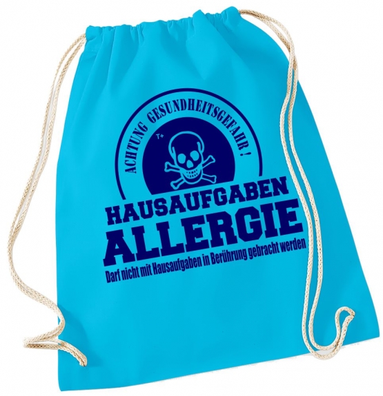 Hausaufgaben Allergie ! Gymbag Rucksack Turnbeutel Tasche  Jungen und Mädchen Backpack für Pausenhof, Schule, Sport