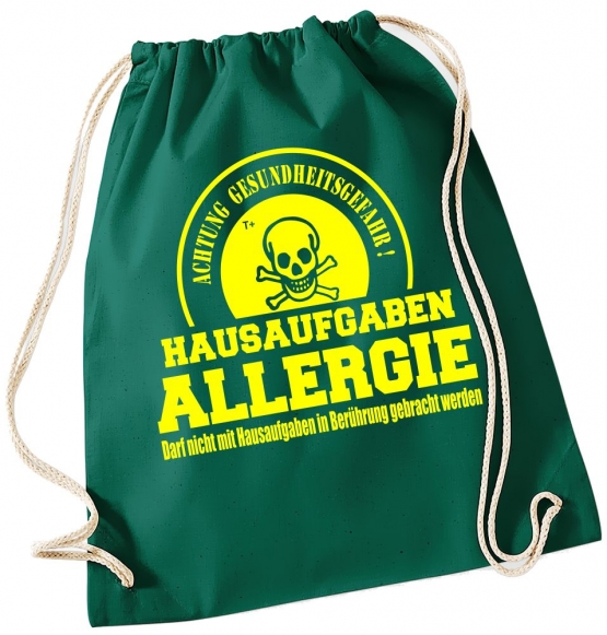 Hausaufgaben Allergie ! Gymbag Rucksack Turnbeutel Tasche  Jungen und Mädchen Backpack für Pausenhof, Schule, Sport