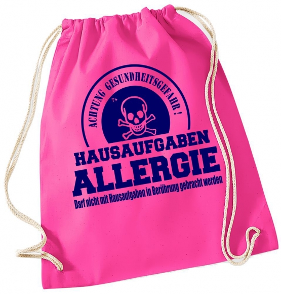 Hausaufgaben Allergie ! Gymbag Rucksack Turnbeutel Tasche  Jungen und Mädchen Backpack für Pausenhof, Schule, Sport