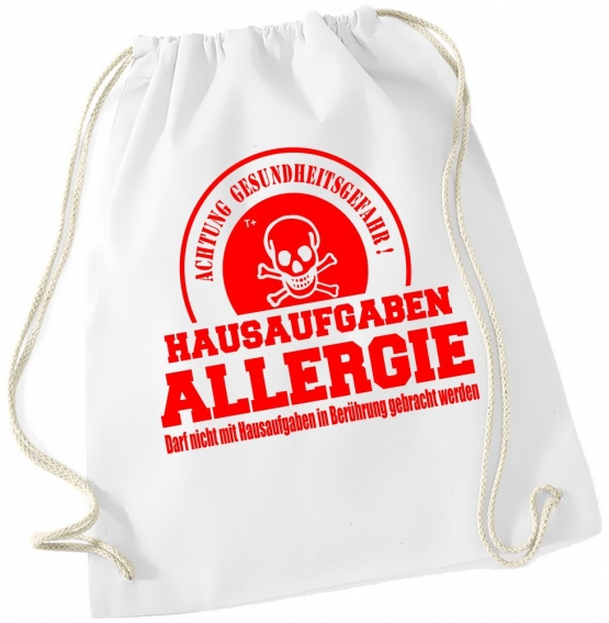 Hausaufgaben Allergie ! Gymbag Rucksack Turnbeutel Tasche  Jungen und Mädchen Backpack für Pausenhof, Schule, Sport