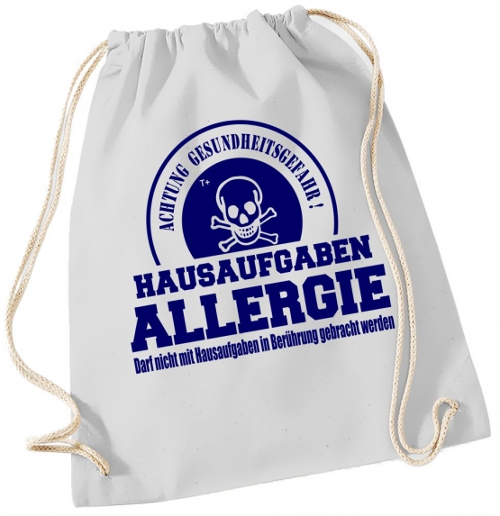 Hausaufgaben Allergie ! Gymbag Rucksack Turnbeutel Tasche  Jungen und Mädchen Backpack für Pausenhof, Schule, Sport