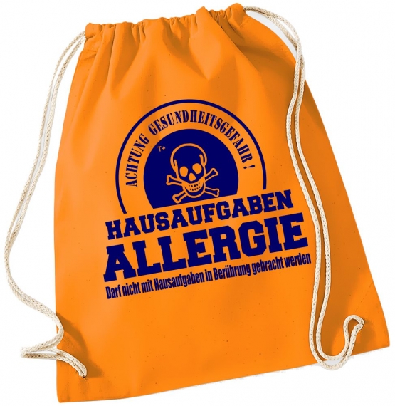 Hausaufgaben Allergie ! Gymbag Rucksack Turnbeutel Tasche  Jungen und Mädchen Backpack für Pausenhof, Schule, Sport