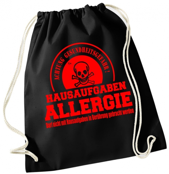 Hausaufgaben Allergie ! Gymbag Rucksack Turnbeutel Tasche  Jungen und Mädchen Backpack für Pausenhof, Schule, Sport