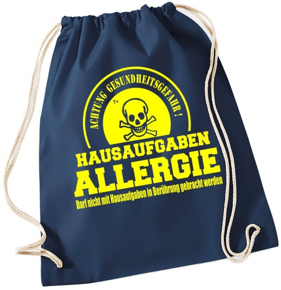 Hausaufgaben Allergie ! Gymbag Rucksack Turnbeutel Tasche  Jungen und Mädchen Backpack für Pausenhof, Schule, Sport