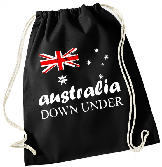 AUSTRALIA Vintage GYMBAG Down Under Australien Blau Navy Schwarz Rucksack Gymsac Back pack Ranzen Sporttasche Turnbeutel