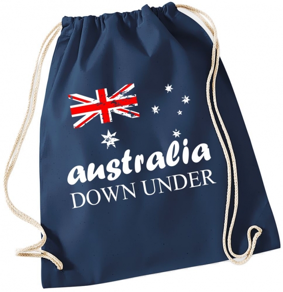 AUSTRALIA Vintage GYMBAG Down Under Australien Blau Navy Schwarz Rucksack Gymsac Back pack Ranzen Sporttasche Turnbeutel