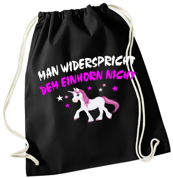 MAN WIDERSPRICHT DEM EINHORN NICHT ! Unicorn Gymbag Rucksack Turnbeutel Tasche  Pferde Ponys Mädchen Backpack für Reiterhof, Schule, Sport