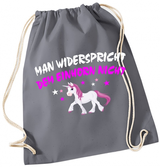 MAN WIDERSPRICHT DEM EINHORN NICHT ! Unicorn Gymbag Rucksack Turnbeutel Tasche  Pferde Ponys Mädchen Backpack für Reiterhof, Schule, Sport