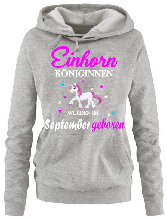 Einhorn Königinnen wurden im September geboren ! Unicorn Damen HOODIE Sweatshirt mit Kapuze Gr.S M L XL XXL schenken Birthday Party Feiern