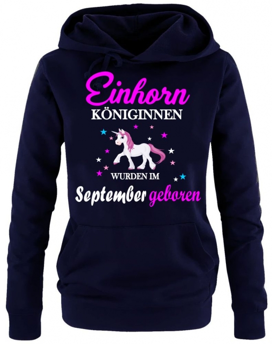 Einhorn Königinnen wurden im September geboren ! Unicorn Damen HOODIE Sweatshirt mit Kapuze Gr.S M L XL XXL schenken Birthday Party Feiern