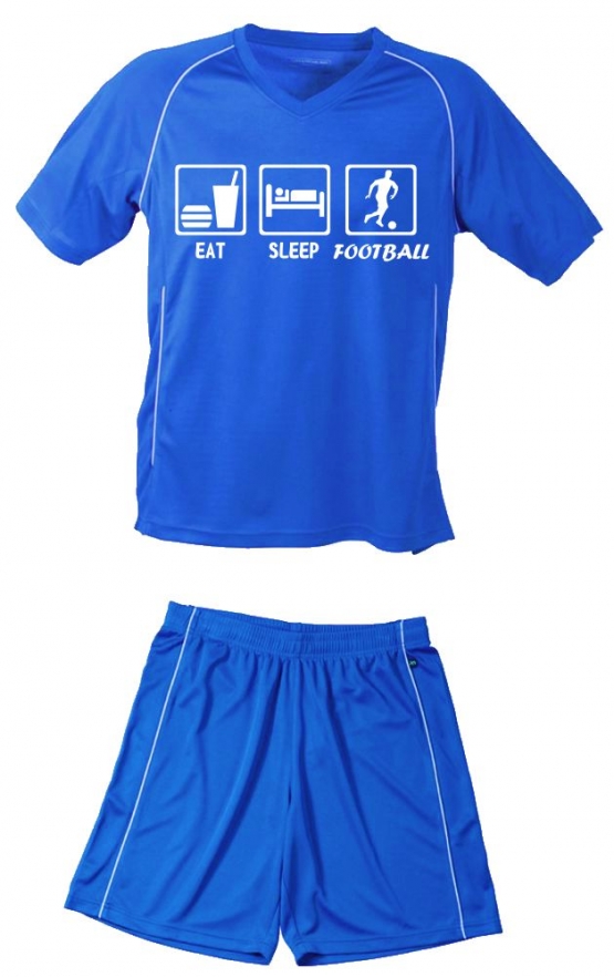 TRIKOTSET mit DEINEM NAMEN + NUMMER !! Fußball EAT SLEEP FOOTBALL Kinder Fußball Trikot + Hose  Kids 98-104, 110-116, 122-128, 134-140, 146-152, 158-164 cm schwarz, rot, blau. Grün, orange, weiß, gelb