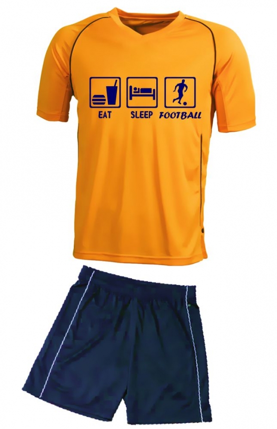 TRIKOTSET mit DEINEM NAMEN + NUMMER !! Fußball EAT SLEEP FOOTBALL Kinder Fußball Trikot + Hose  Kids 98-104, 110-116, 122-128, 134-140, 146-152, 158-164 cm schwarz, rot, blau. Grün, orange, weiß, gelb