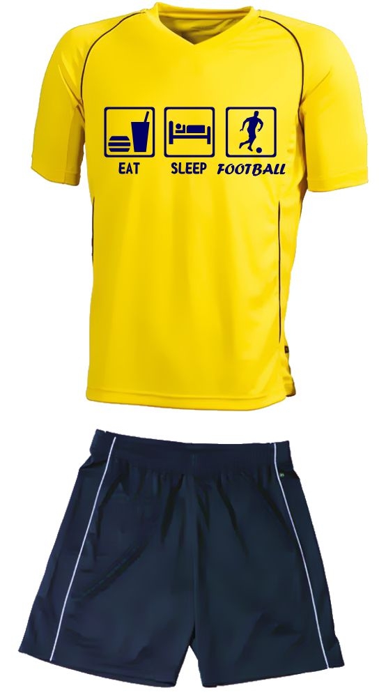 TRIKOTSET mit DEINEM NAMEN + NUMMER !! Fußball EAT SLEEP FOOTBALL Kinder Fußball Trikot + Hose  Kids 98-104, 110-116, 122-128, 134-140, 146-152, 158-164 cm schwarz, rot, blau. Grün, orange, weiß, gelb