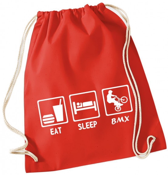 EAT SLEEP BMX ! Gymbag Rucksack Turnbeutel Tasche Backpack für Pausenhof, Schule, Sport, Urlaub