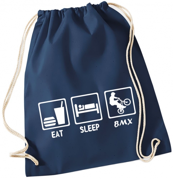 EAT SLEEP BMX ! Gymbag Rucksack Turnbeutel Tasche Backpack für Pausenhof, Schule, Sport, Urlaub