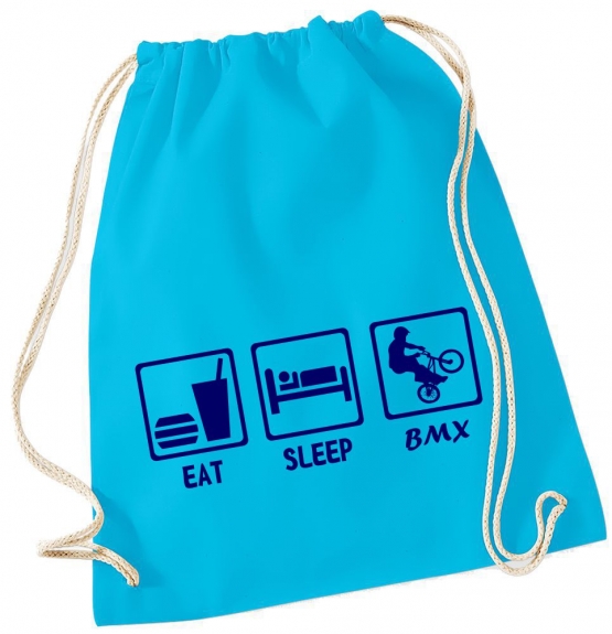 EAT SLEEP BMX ! Gymbag Rucksack Turnbeutel Tasche Backpack für Pausenhof, Schule, Sport, Urlaub