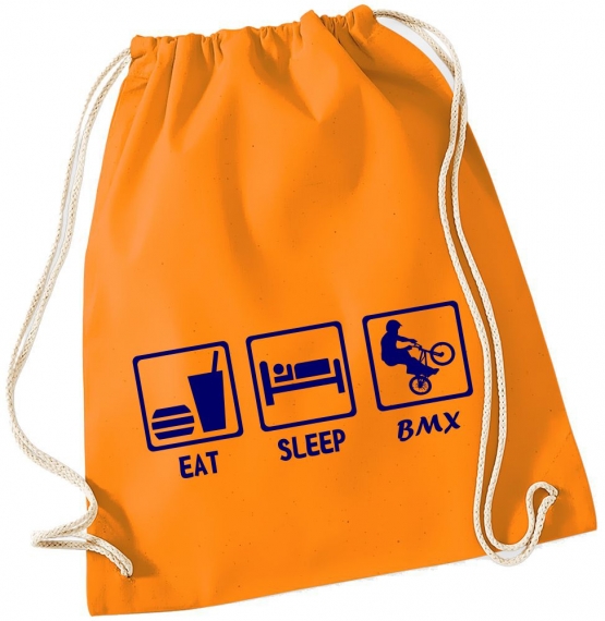 EAT SLEEP BMX ! Gymbag Rucksack Turnbeutel Tasche Backpack für Pausenhof, Schule, Sport, Urlaub