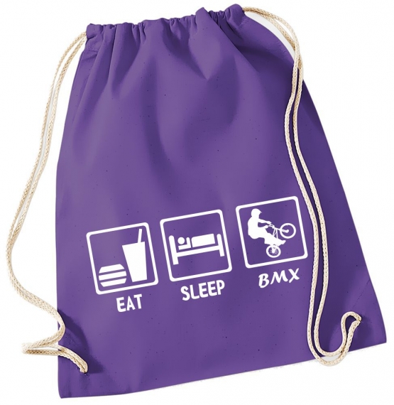 EAT SLEEP BMX ! Gymbag Rucksack Turnbeutel Tasche Backpack für Pausenhof, Schule, Sport, Urlaub