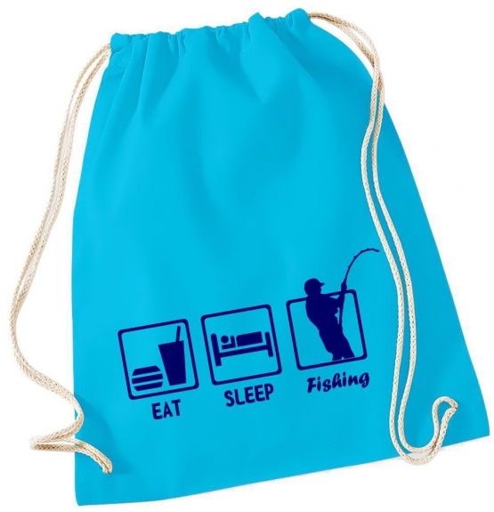 EAT SLEEP FISHING ANGELN ! Gymbag Rucksack Turnbeutel Tasche Backpack für Pausenhof, Schule, Sport, Urlaub