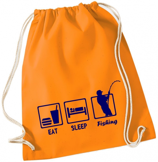 EAT SLEEP FISHING ANGELN ! Gymbag Rucksack Turnbeutel Tasche Backpack für Pausenhof, Schule, Sport, Urlaub