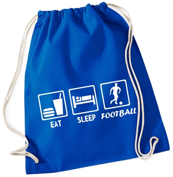 EAT SLEEP FUSSBALL ! Gymbag Rucksack Turnbeutel Tasche Backpack für Pausenhof, Schule, Sport, Urlaub