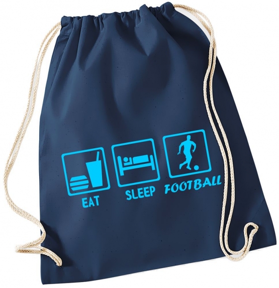 EAT SLEEP FUSSBALL ! Gymbag Rucksack Turnbeutel Tasche Backpack für Pausenhof, Schule, Sport, Urlaub