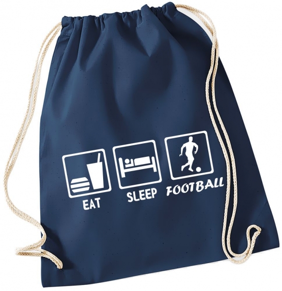 EAT SLEEP FUSSBALL ! Gymbag Rucksack Turnbeutel Tasche Backpack für Pausenhof, Schule, Sport, Urlaub