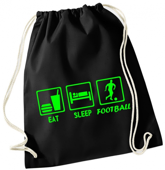 EAT SLEEP FUSSBALL ! Gymbag Rucksack Turnbeutel Tasche Backpack für Pausenhof, Schule, Sport, Urlaub