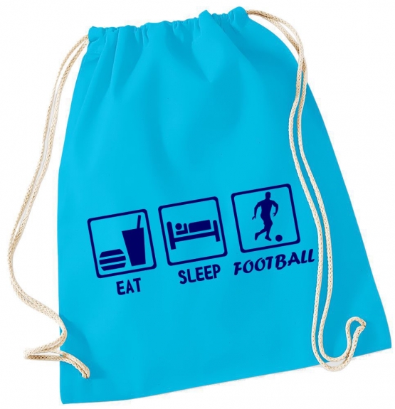 EAT SLEEP FUSSBALL ! Gymbag Rucksack Turnbeutel Tasche Backpack für Pausenhof, Schule, Sport, Urlaub