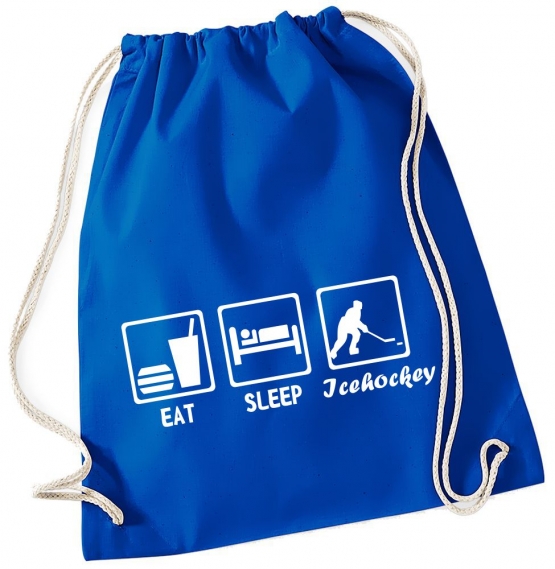 EAT SLEEP EISHOCKEY ! Gymbag Rucksack Turnbeutel Tasche Backpack für Pausenhof, Schule, Sport, Urlaub