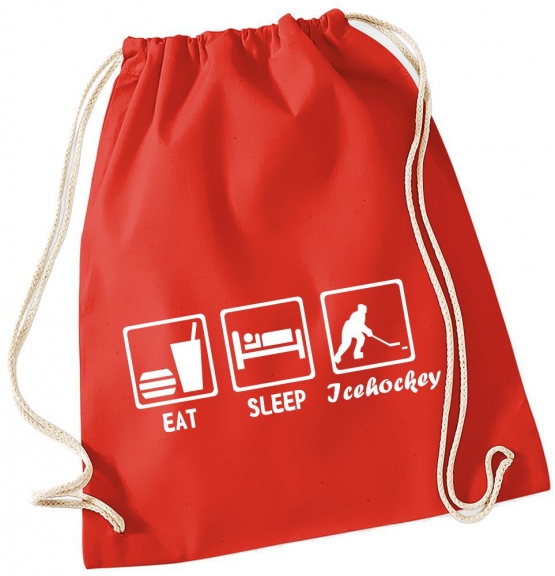 EAT SLEEP EISHOCKEY ! Gymbag Rucksack Turnbeutel Tasche Backpack für Pausenhof, Schule, Sport, Urlaub